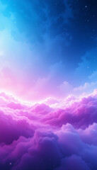 neon pink and deep blue clouds illuminated by ethereal cosmic light, soft glowing mist, and a dreamy starry sky for futuristic and fantasy-themed backgrounds
