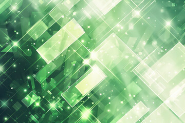 close up horizontal abstract illustration of glowing green transparent geometric shapes background