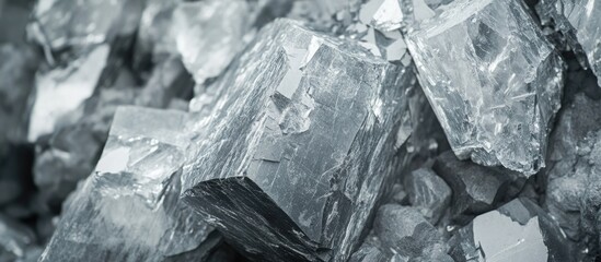 Abstract close-up of rough gray mineral stones showcasing texture and clarity in natural light ideal for geological or decorative themes.
