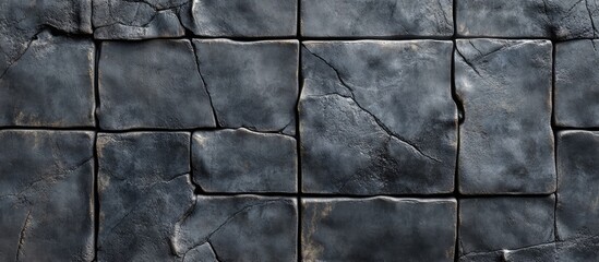 Gray concrete wall texture with a rugged appearance featuring cracked tiles and uneven surfaces suitable for architectural designs.