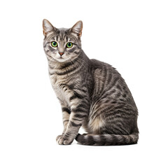 Obraz premium Gray Tabby Cat Sitting Isolated on White Background