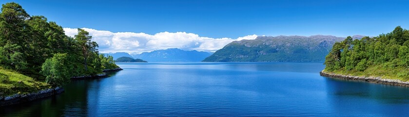 Tranquil lake exploration fjords of norway landscape photography serene environment wide-angle view nature's beauty