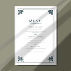 Elegance menu template design features a sophisticated layout with decorative elements. It’s an ideal choice for weddings, anniversary dinners. Printable menu design with size 5"x7"