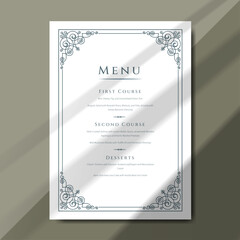 Wedding menu template showcases intricate design elements, enhancing any formal dining event. Ideal for elegant weddings, banquets, and gala dinners, it adds a luxurious and timeless touch.