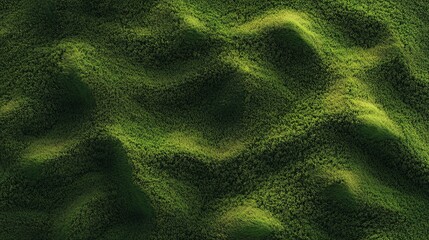 Top view of realistic grass texture with natural diversity in color, featuring small hills and mixed grass types. 