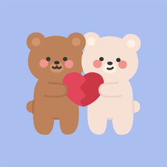Brown and White Bears Holding a Red Heart Together