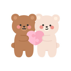 Brown and White Bears Holding a Pink Jigsaw Heart Together