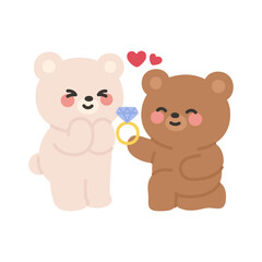 Brown Bear Proposing to White Bear with a Diamond Ring and Heart Icon