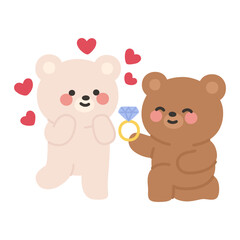 Obraz premium Brown Bear Proposing to White Bear with a Ring and Heart Icon