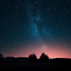 Fototapeta premium Night Sky Landscape with Milky Way and Silhouetted Trees