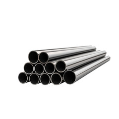 Stack of metallic pipes arranged neatly. on transparent cutout, PNG file