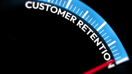 Customer Retention showing on the blue speedometer with red needle, 4k close up