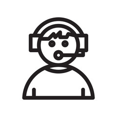 Minimalist line icon of a customer service representative wearing a headset and tie. Perfect for business, support, call center, and communication-related designs