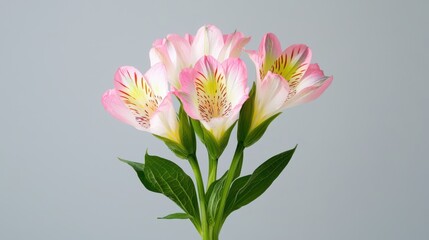 Naklejka premium Delicate pink alstroemeria flowers indoor setting botanical photography soft lighting close-up view nature's beauty