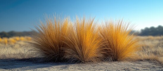 Golden dry grass under clear blue sky showcasing seasonal changes in nature's landscape.
