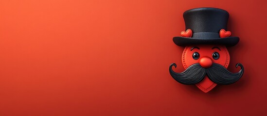 Happy Father's Day themed background with red heart character, mustache, top hat, and ample space for personalized inscription.