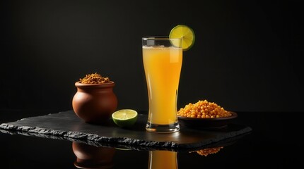 Traditional beninese palm wine served with local snacks and lime