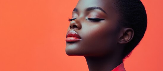 Fashion model portrait on magazine cover with vibrant background and ample space for text placement in high resolution.