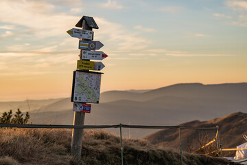 Scenic autumn landscapes from a trekking loop in Bieszczady, featuring views from Tarnica, Halicz, Rozsypaniec, Bukowe Berdo, Połonina Wetlińska, and the Ukrainian Bieszczady under a clear blue sky