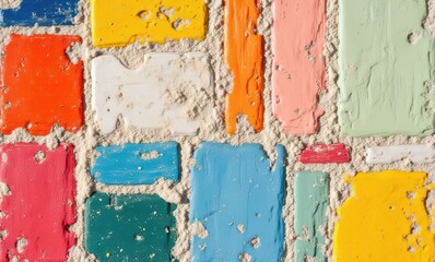 Colorful patchwork texture on a wall