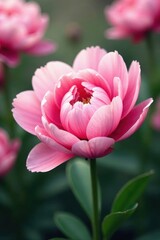 Obraz premium Delicate pink peony petals, soft focus, blurred background, gentle, photo, romance