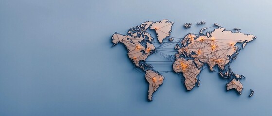 Pixelated Wooden World Map on Gray Background