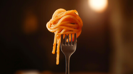 Spaghetti hanging on a fork at dinner. Spaghetti on fork