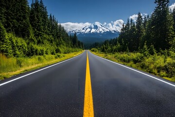 Mountain road trip, scenic highway, forest, peak, clouds