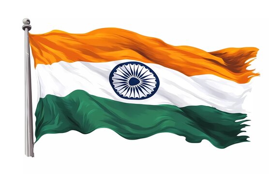 ector illustration of Indian flag isolated on white background, hand drawn brush stroke effect, simple vector design, minimalistic style, flat color fill, flat colors, simple, flat, simple design, fla
