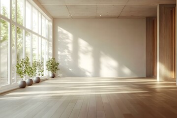 Fototapeta premium Designing a Modern Empty Yoga Studio Interior with Natural Lighting