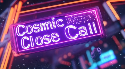 Neon Cosmic Elegance Celestial Near Miss Day Event Styling with Meteor Trail Text - Spring Digital Advertising for Astronomical Awareness and Marketing Campaigns