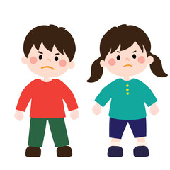 Fototapeta premium 不機嫌そうに抗議しているこどもたちのベクターイラスト（男女）