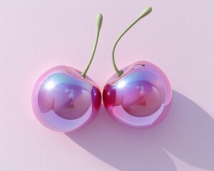 Fototapeta premium Shimmering Pastel Elegance Glossy Cherry Art on Textured Canvas for National Macaron Day and Spring Festivals - Sweet Treat Marketing and Visual Merchandising