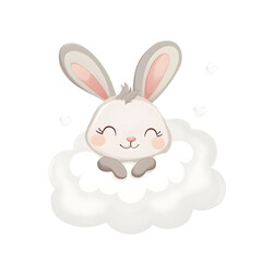 Obraz premium A bunny with its paws behind its head, laying on a cloud