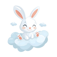 Obraz premium A bunny with its paws behind its head, laying on a cloud
