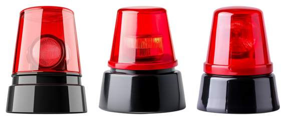 Three red emergency lights isolated on white background