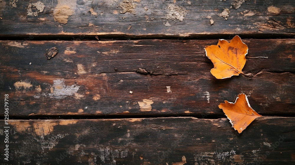 Poster autumn leaves resting on a rustic wooden surface with a warm ambiance : generative ai