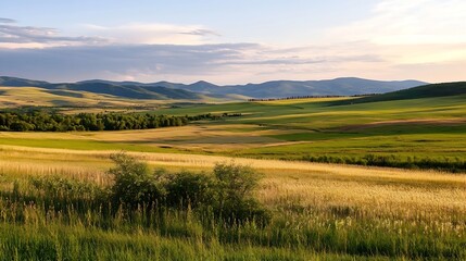 Obraz premium Breathtaking view of open fields under a dramatic sky showcasing nature’s tranquility : Generative AI