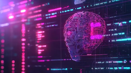 Fototapeta premium Abstract Digital Brain In Neon Colors