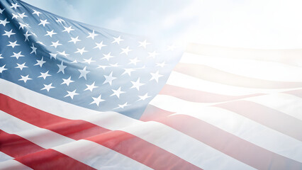 Obraz premium Waving american flag outdoor event national pride bright sky close-up view symbol of freedom and unity