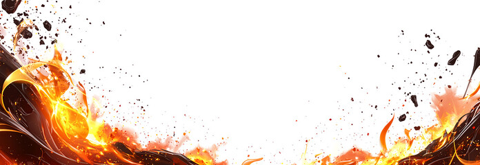 Fire border isolated on a white background, PNG file for a post-motion effect with space to add text or images. 