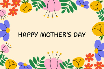 Flat floral Mother's Day card illustration. Perfect for digital greetings, printables, and festive graphic designs.