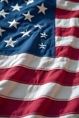 Waving american flag in close-up patriotic symbol of unity textiles indoor setting detailed perspective national pride