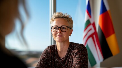 Vibrant Francophonie Day Dynamic Language Exchange with Cultural Flags in Sunlit Classroom Creative Education and Spring Networking for Inclusive Learning Environments