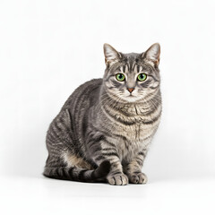 Obraz premium Gray Tabby Cat with Green Eyes on White Background
