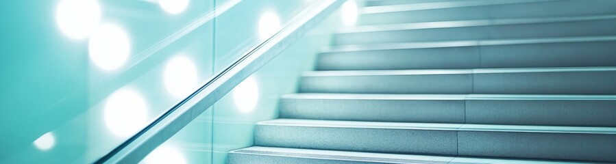 Obraz premium Modern building interior stairs, lit wall, success