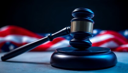 Gavel and American Flag Symbolizing Justice and Law in United States