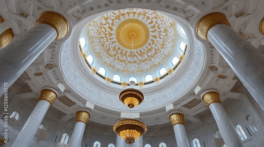 Poster stunning view of an ornate ceiling inside a grand palace with intricate designs and majestic chandel