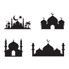 A black filled icon set  mosque Vector illustration.