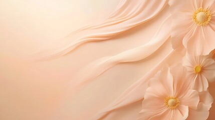 Obraz premium Peach blossoms and flowing fabric create a soft elegant design